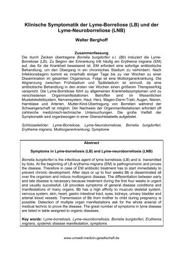 Klinische Symptomatik der Lyme-Borreliose (LB) und ... - UMG-Verlag