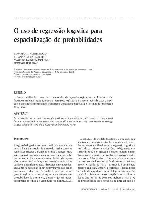 25 O uso de regressÃ£o logÃ­stica para espacializaÃ§Ã£o de ...