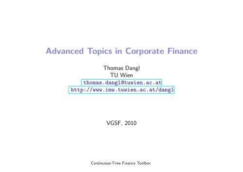 Advanced Topics in Corporate Finance - IMW