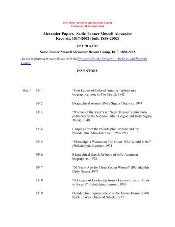 Inventory available as a PDF file - University Archives - University of ...