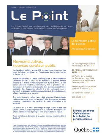 Le Point, vol. 12, no 1, mars 2013 - Le Curateur public du QuÃ©bec