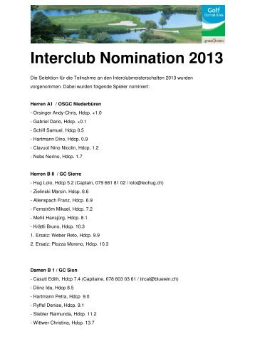 Nomination Interclub 2013 [PDF] - Golfclub Domat/Ems