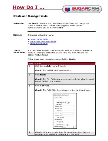 How Do I ... Create and Manage Fields - SugarCRM