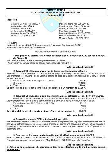 Conseil municipal du 4 mai 2011 - Saint-Fuscien