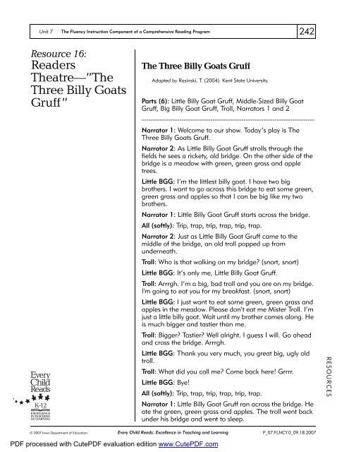 Readers TheatreââThe Three Billy Goats Gruffâ - Aea 267