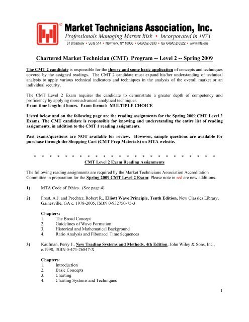 (CMT) Program -- Level 2 - Market Technicians Association