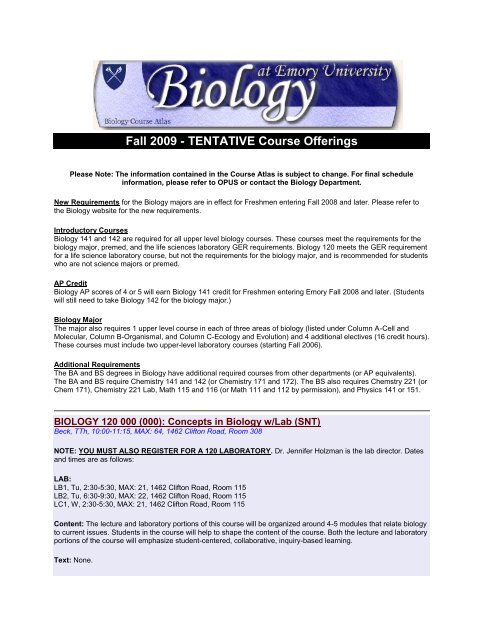 Biology Course Atlas - Biology Department - Emory University