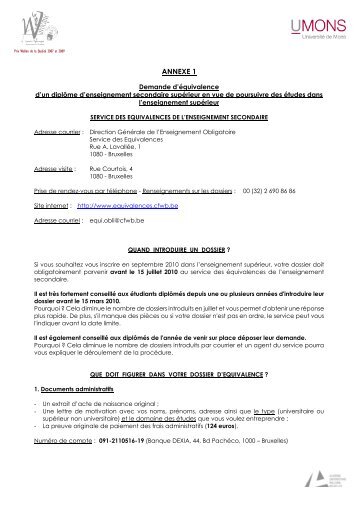 ANNEXE 1 - Université de Mons