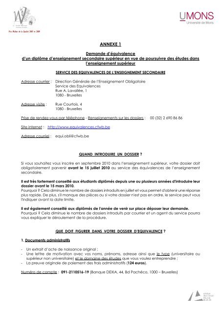 ANNEXE 1 - Université de Mons