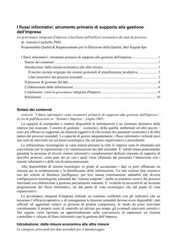 I flussi informativi: strumento primario di ... - Antonio Candiello