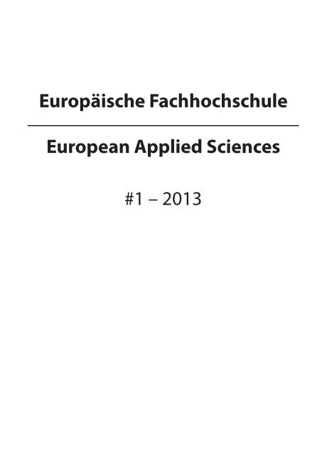 European Applied Sciences #1 â 2013 EuropÃ¤ische Fachhochschule