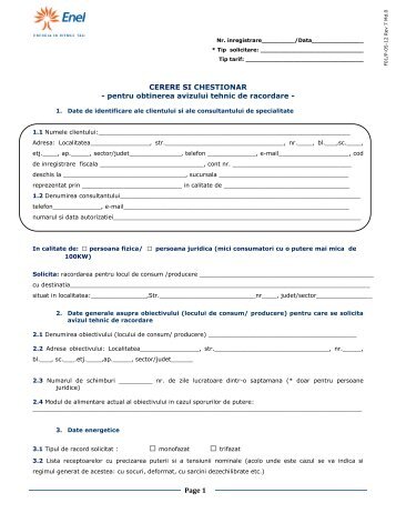 Page 1 CERERE SI CHESTIONAR - pentru obtinerea avizului ... - Enel