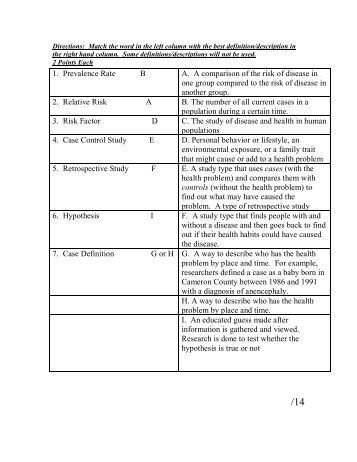 Match the word in the left column with the best definition/description ...