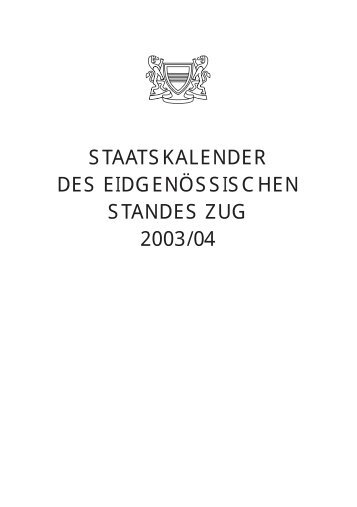 staatskalender des eidgenössischen standes zug 2003/04