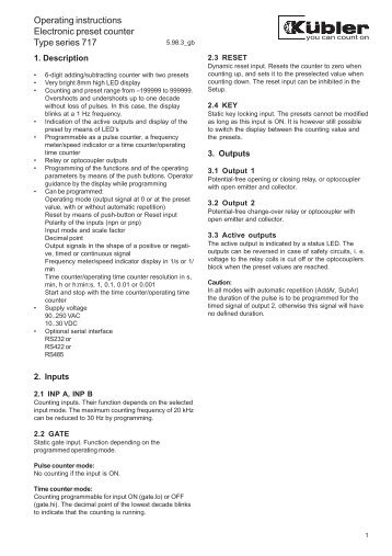 Operating instructions Electronic preset counter Type series 717