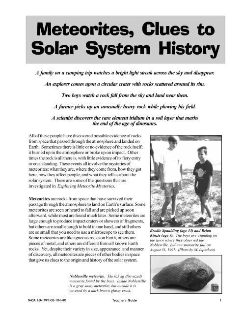 Meteorites, Clues to Solar System History - NASA
