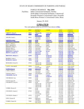 UPDATED - Idaho Commission of Pardons & Parole