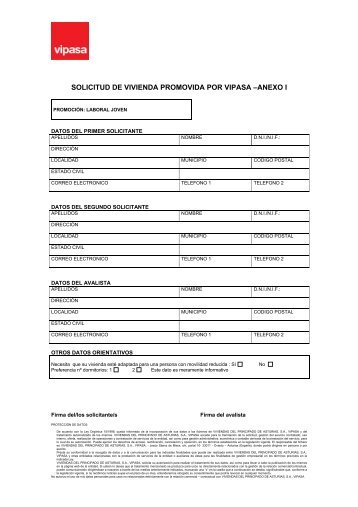 ANEXO I: SOLICITUD DE VIVIENDA PROMOVIDA POR VIPASA