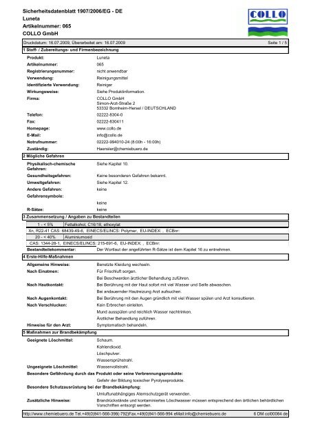 COLLO GmbH Sicherheitsdatenblatt 1907/2006/EG - DE Luneta ...