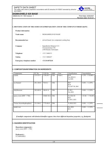 msds sigmashield 825 base - SIGMA PAINTS