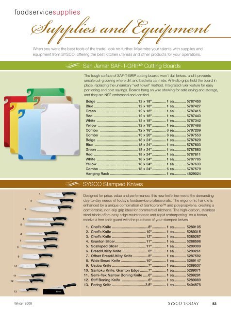 Supplies and Equipment - Sysco