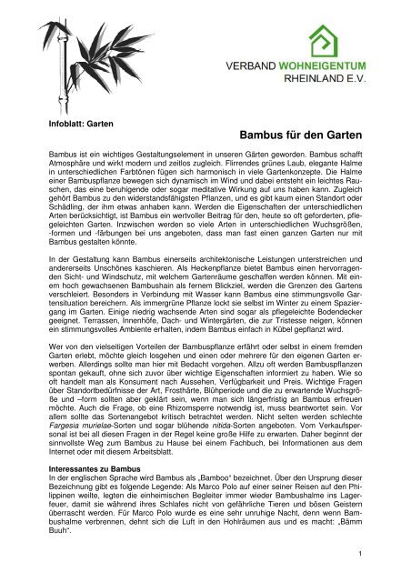 Bambus für den Garten Verband Wohneigentum eV