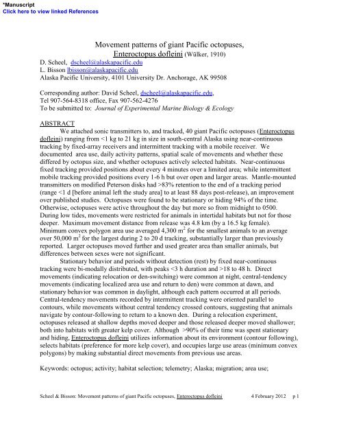 Movement patterns of giant Pacific octopuses, Enteroctopus dofleini ...
