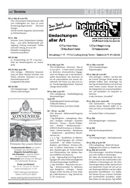 Aus den Ortsverbänden KREISTEIL - CDU Ludwigsburg
