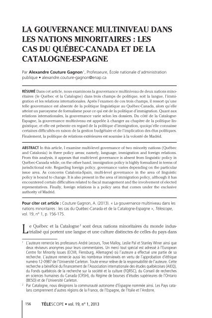 LES CAS DU QUÃ©BEC-CANADA ET DE LA CATALOGNE-ESPAGNE