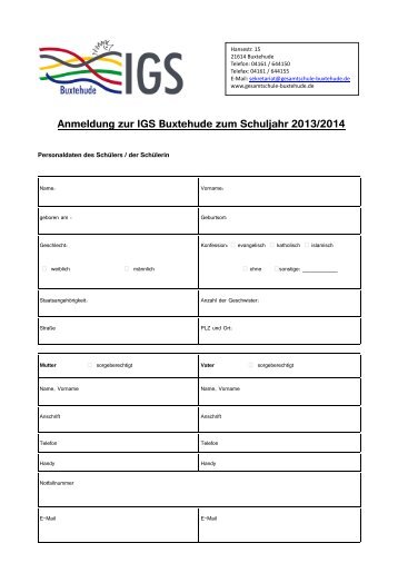 Anmeldung zur IGS Buxtehude zum Schuljahr 2013/2014