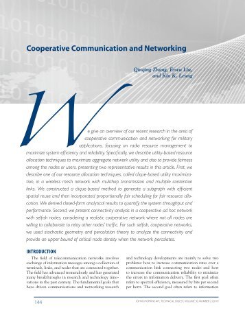 Cooperative Communication and Networking - The Johns Hopkins ...