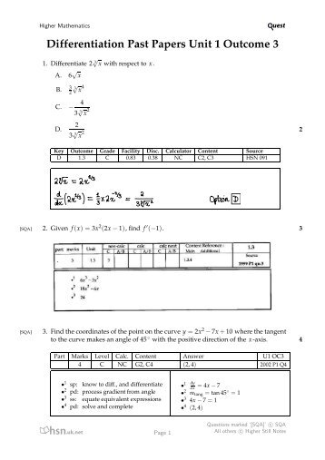 Differentiation Past Papers Unit 1 Outcome 3 - Mathsrevision.com