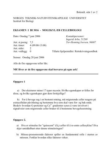 BI3016 Bokmaal.pdf - Institutt for biologi