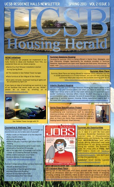 Spring 2013 - Vol 2 Issue 3 Ucsb residence halls newsletter