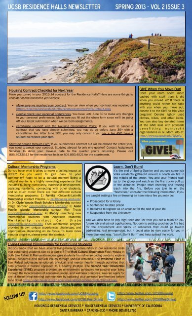 Spring 2013 - Vol 2 Issue 3 Ucsb residence halls newsletter