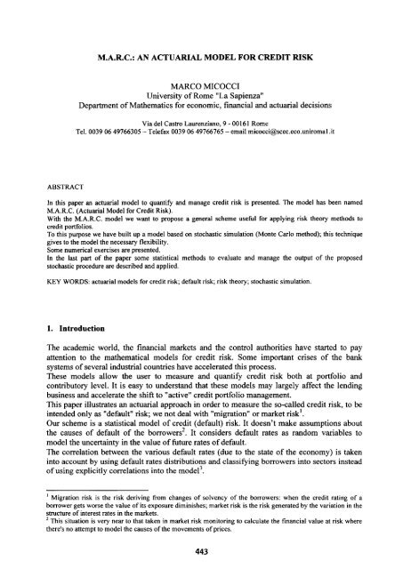 M.A.R.C.: an Actuarial Model for Credit Risk - Proceedings ASTIN ...