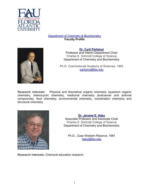 Department Of Chemistry & Biochemistry - Charles E. Schmidt ...