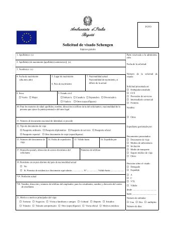 Formulario para solicitud de visa Schengen - Embajada de Italia en ...
