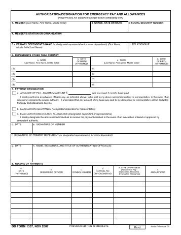 DD Form 1337, Authorization/Designation for Emergency Pay and ...