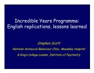 Incredible Years Programme: English replications, lessons learned