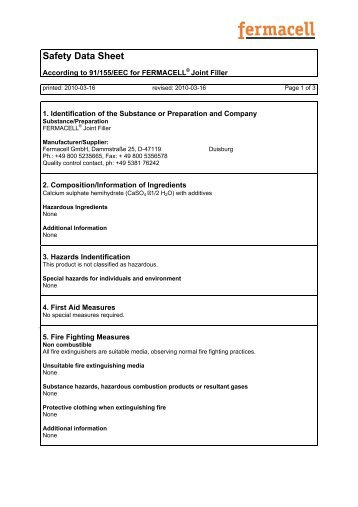 FERMACELL Joint Filler _COSHH Safety Data Sheet