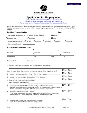 Application For Employment - Alaska SeaLife Center