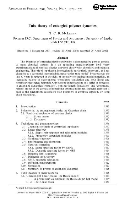 Polymer Physics (Chemistry) by Michael Rubinstein