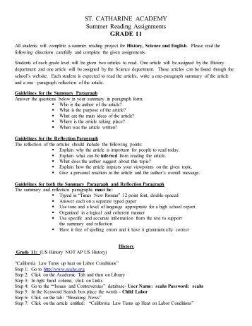 2013 Grade 11 Summer Reading Assignments.pdf - St. Catharine ...
