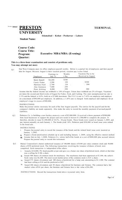 Advanced Financial Accounting - II - Preston University