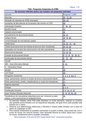 FAQ - Perguntas freqüentes do ICMS - Secretaria de Estado da ...