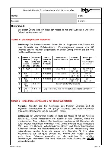 Übungen zu IP-adressierung 3 - im osnatel  Service-Bereich
