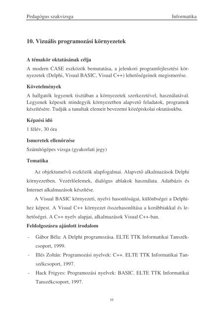 szakvizs - ELTE Informatikai Kar