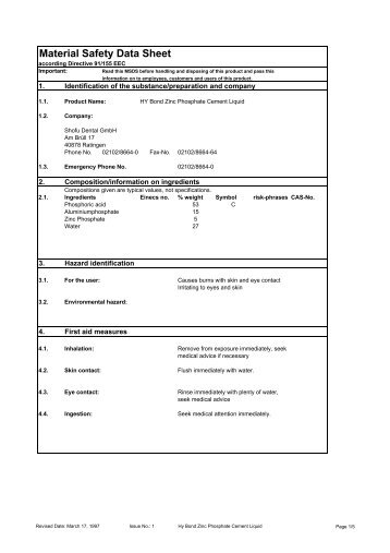 Hy Bond Zinc Phosphate Cement Liquid - SHOFU Dental GmbH