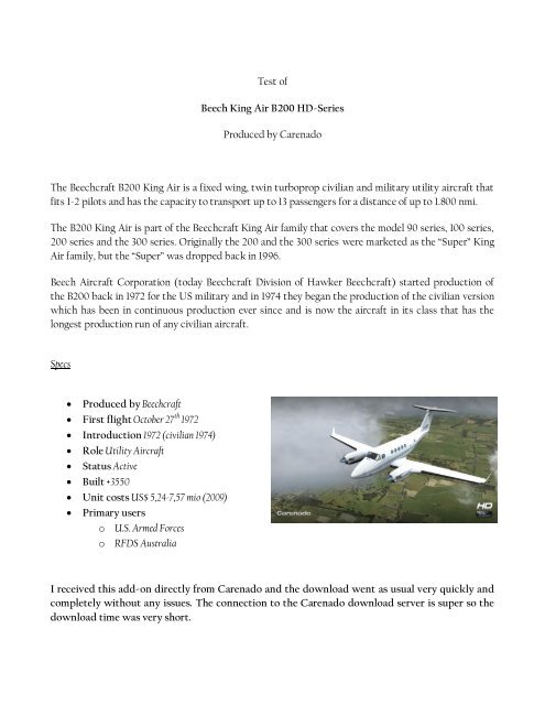 Carenado Beechcraft King Air B200 HD-Series - Rays Aviation